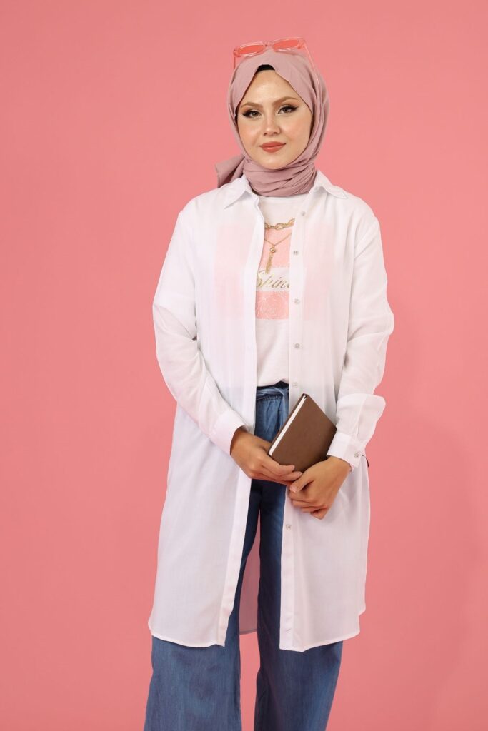 tesettür beyaz gömlek 
