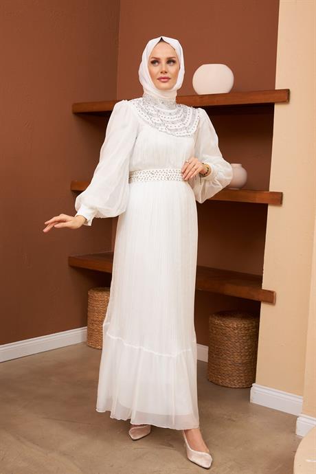 beyaz tesettür elbise