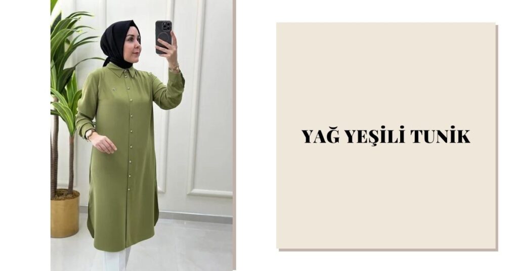 Tesettür Yağ Yeşili Tunik İle Uyumlu Şal Renkleri
