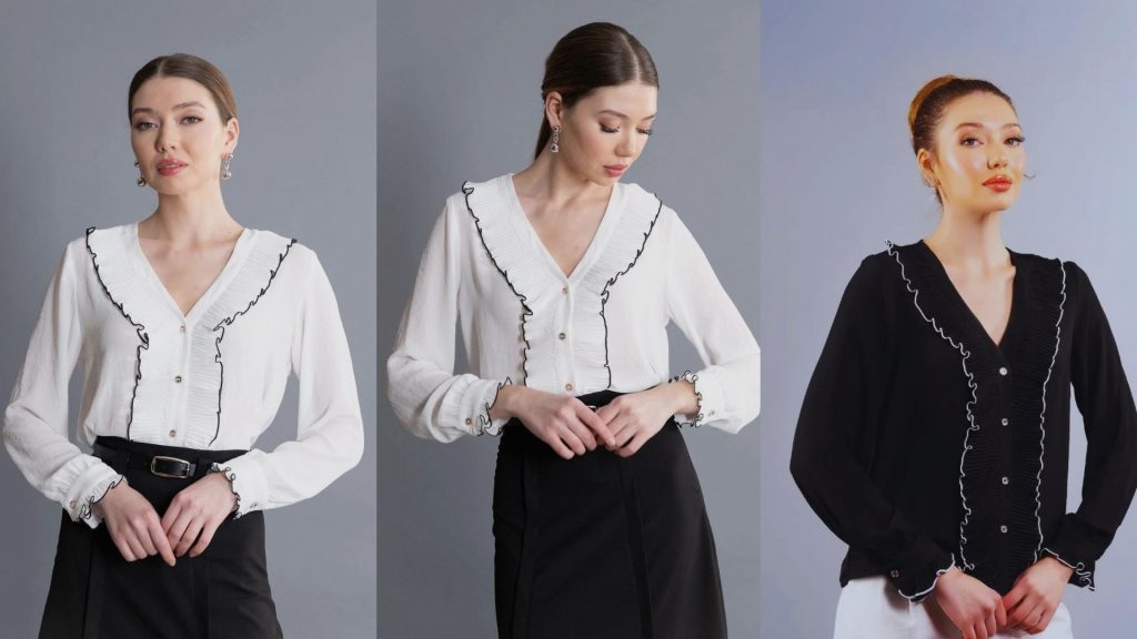 Kadın Fırfırlı Bluz ile Modern Kombin 